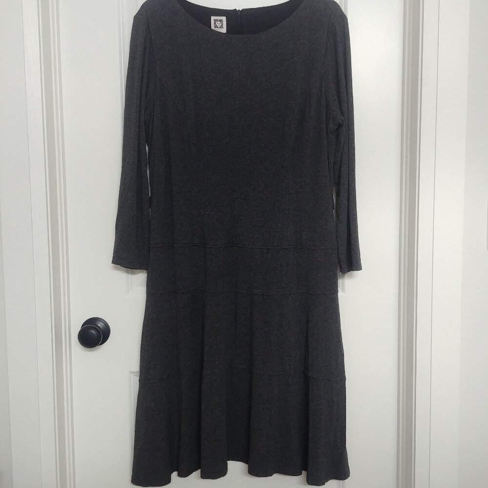 Anne Klein stretch dark grey midi dress viscose size 16